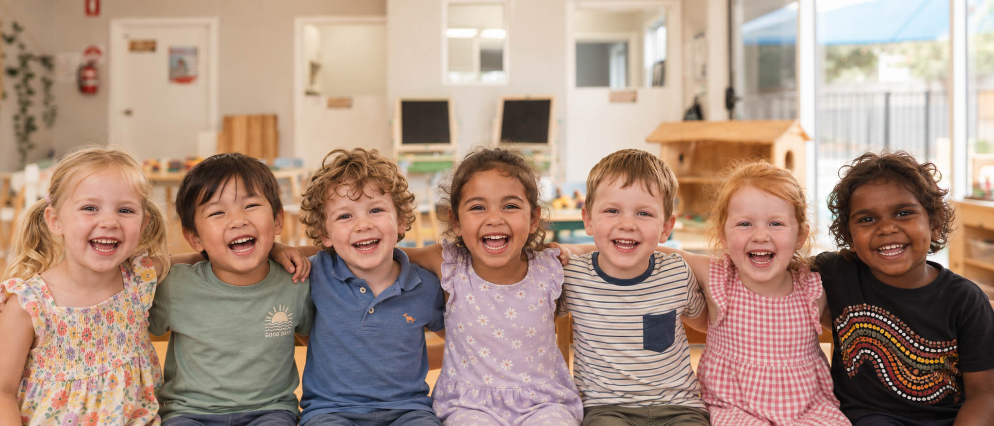 Seven smiling children at Smart Start